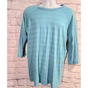 Light Blue Striped 3/4 Sleeves Crew Neck Men's Shirt Large